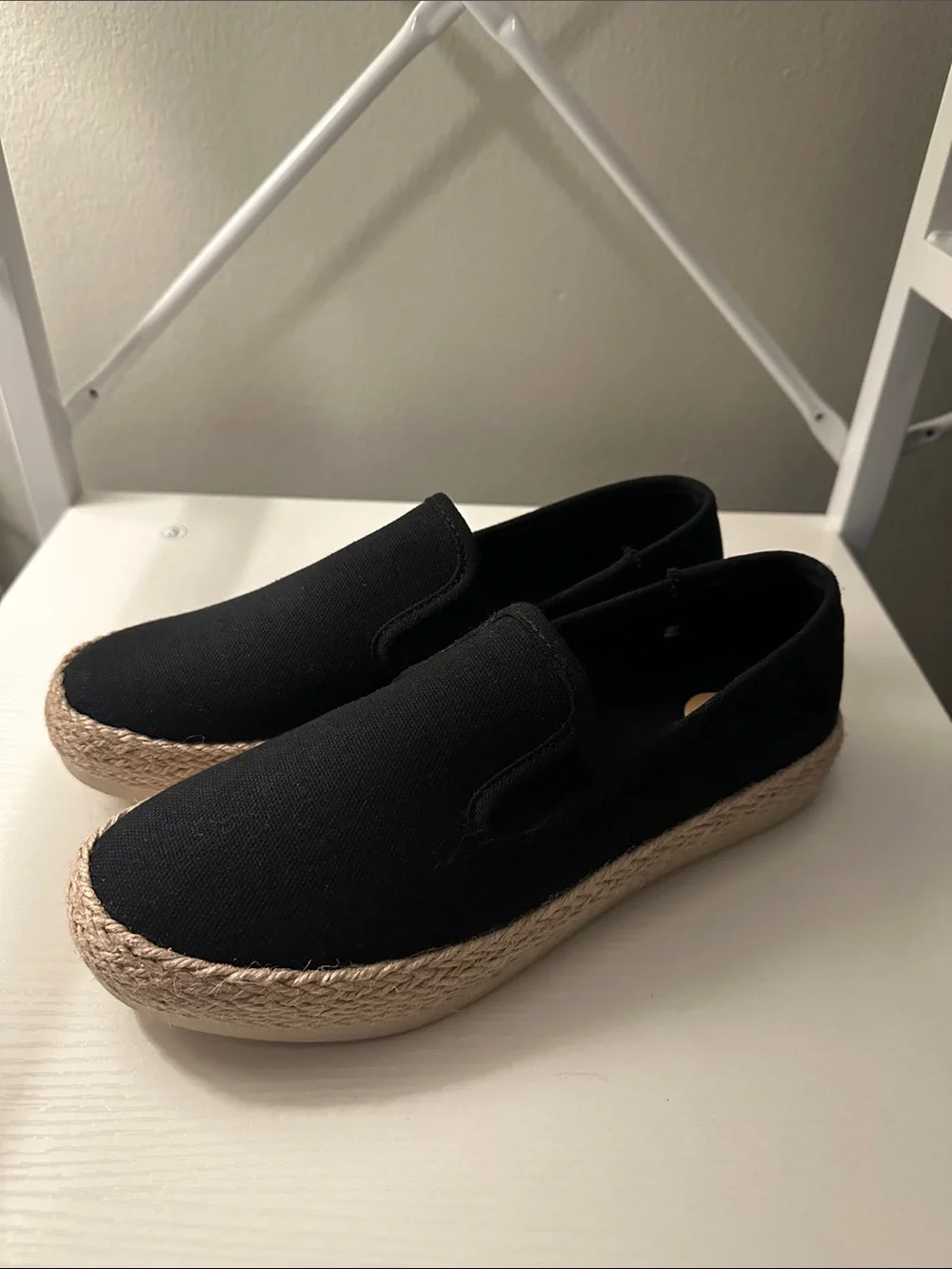 Esprit Black Canvas Espadrille Slip-Ons with Woven Platform